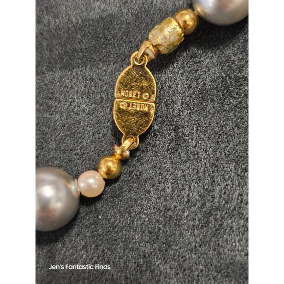 Vintage Monet Gold & Silver-Tone Faux Pearl‎ Beaded Necklace Magnetic Clasp - Picture 3 of 6